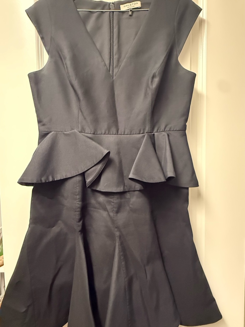Halston Heritage Black V-Neck Peplum Midi Dress